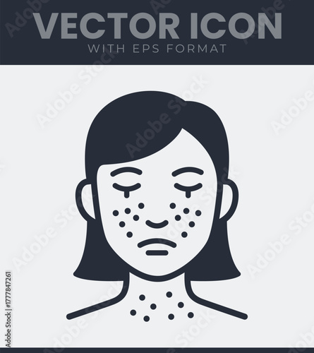 Skin problem icon vector, showing a person with acne or rash on face and neck dermatological issue graphic