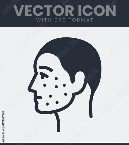Profile icon of a human head showing skin problems like acne or blemishes, representing dermatological issues health