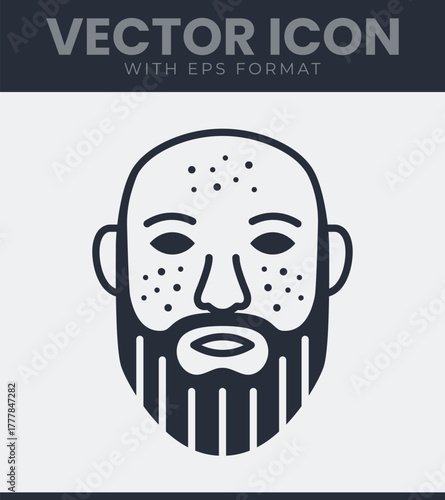 Bearded man's head vector icon with dots representing skin texture or condition