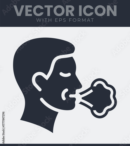 Coughing or exhaling human head profile vector icon representing illness, breath, or health issues simple graphic