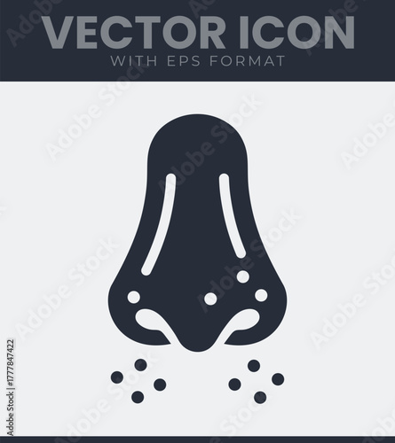 Human nose icon with dots representing a sneeze, allergy, or cold symptoms health and medical concept vector graphic