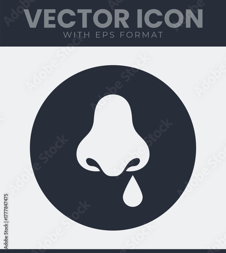 Nose with running droplet icon representing flu, cold, allergy, or nasal discharge medical symptom sign