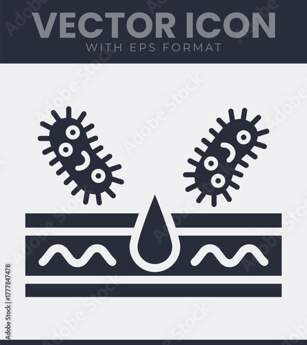 Microorganism infection and skin penetration icon with a drop entering a layered surface illustration art