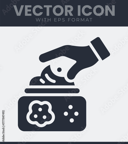 Hand taking cream from a jar icon for skincare, beauty product, moisturizer, lotion, cosmetic, hygiene design