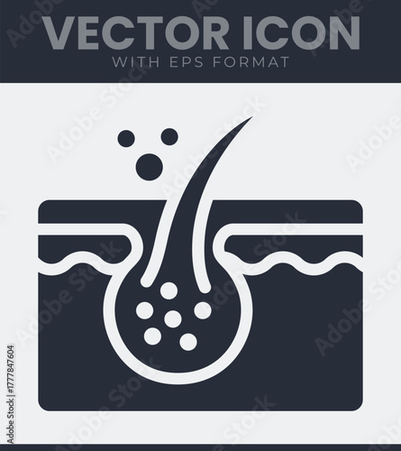 Hair follicle structure icon, detailed skin cross-section for dermatology and haircare concepts, vector graphic