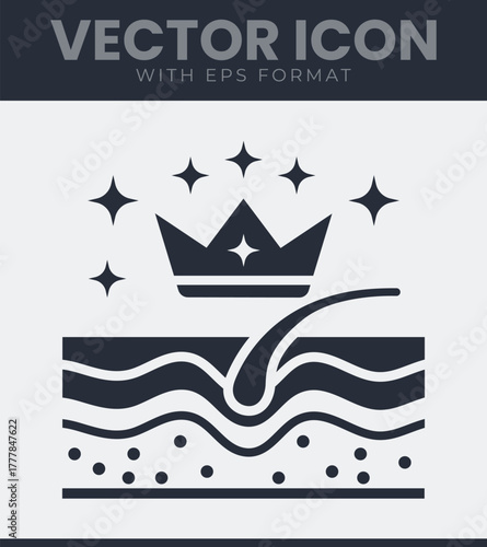 Premium hair and skin care icon showing healthy follicle, scalp, and shining crown, representing top-tier beauty treatment