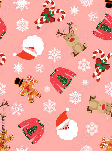 cute Christmas seamless pattern with beautiful character design, illustration vector 