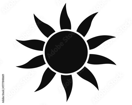 Stylized sun vector illustration black on white clean background