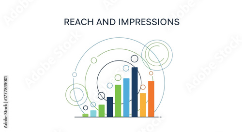 Abstract visualization of business growth with reach, impressions, and bar graphs