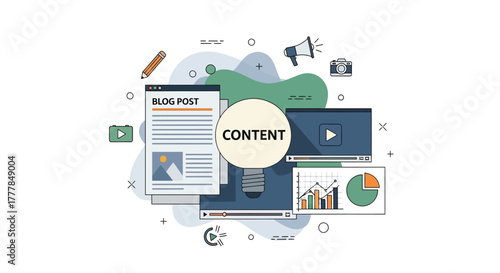 Content Marketing Strategy Flat Vector Illustration on a White Background