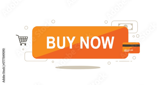 Eye-catching illustration featuring a vibrant 'Buy Now' button with shopping icons