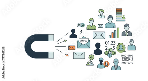 Magnet attracting customer data in a business flat design illustration