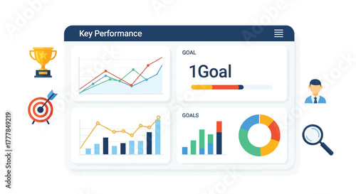 Flat vector illustration showcasing key performance indicators dashboard view