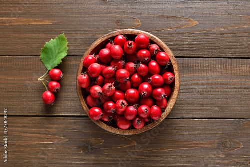 Fresh hawthorn berry in bowl