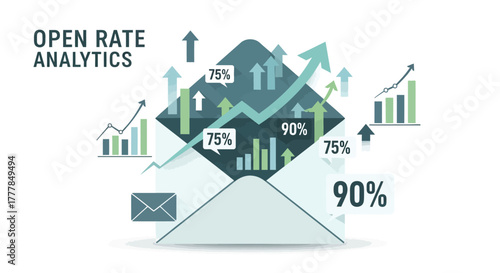 Email marketing open rate performance analysis presentation illustration