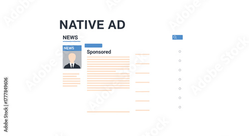 Native advertising illustration, sponsored article seamlessly integrated in news feed
