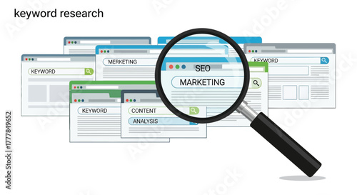 Strategic online presence keywords research through analytical magnifying search tool