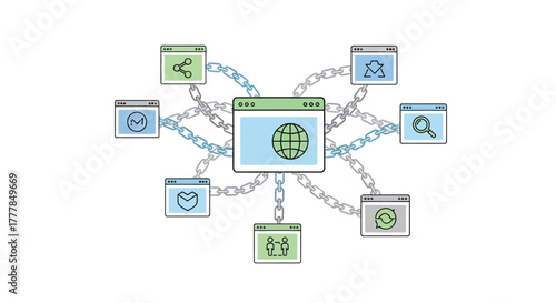 Illustrative representation of interconnected websites through backlink chains