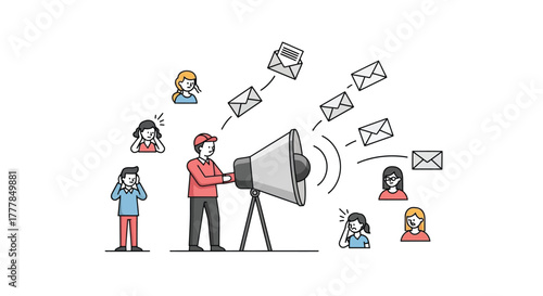 Outbound marketing strategy with loudspeaker and email sends to scattered clients