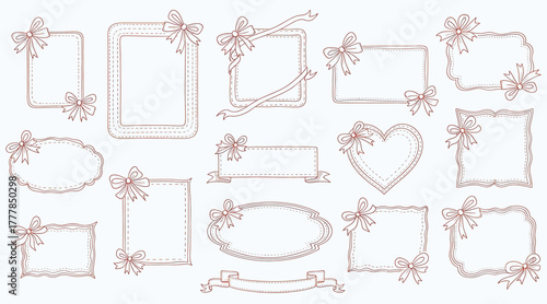 Elegant collection of vintage frames adorned with delicate bows, perfect for adding a touch of classic charm to any design isolated on white background