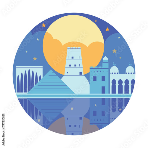 Circle Icon with Arabian Night Scene