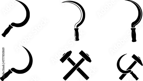 Sickles silhouette, Sickles, Sickles clipart, Sickle and hammer, Sickle and hammer silhouette set