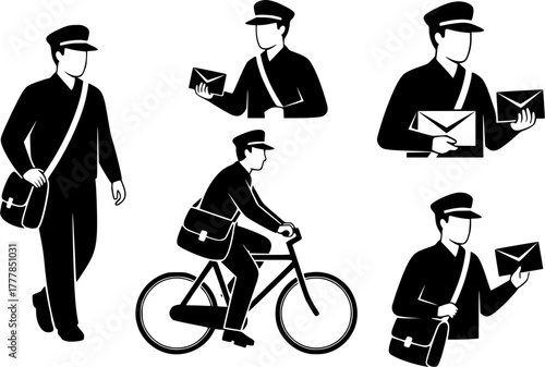 Postman, Postman silhouette, Postman vector set, Mailman silhouette, Mailman, Postman silhouette bundle set