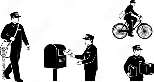 Postman, Postman silhouette, Postman vector set, Mailman silhouette, Mailman, Postman silhouette bundle set