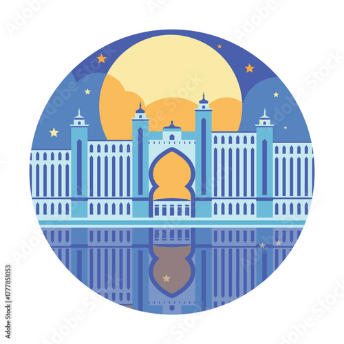 Circle Icon with Dubai Landmark at Night