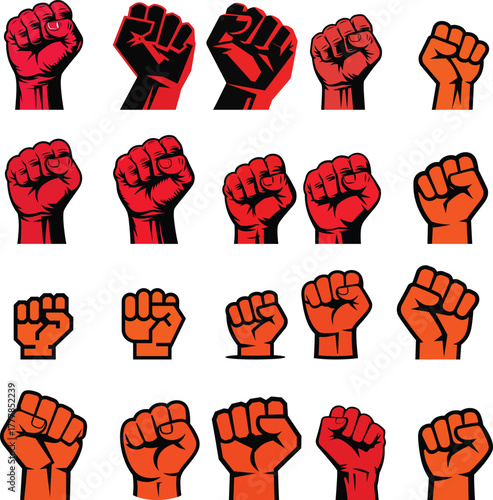 Collection of raised fists symbols of revolution resistance and protest vector illustration graphic t-shirt design set
