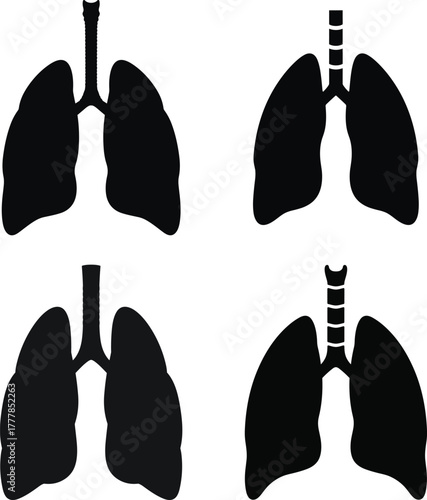 Human lungs flat design icon set respiratory organ silhouette isolated vector illustration