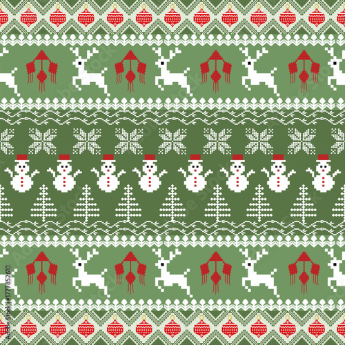 Festive Green Pixelated Christmas Sweater Pattern
