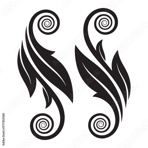 Stylish vector design with elegant swirling patterns and flowing leaves. Perfect for luxury branding, nature-themed designs, invitations, and decorative borders. This artful design brings a refined 