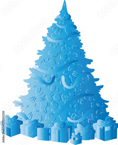 Blue Christmas Tree and Gifts