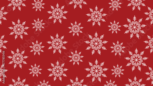 Snowflakes seamless pattern red christmas vector background, white holiday repeat texture.
