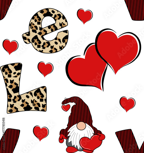 cute Christmas seamless pattern with heart love style and animal texture wallpaper, illustration vector