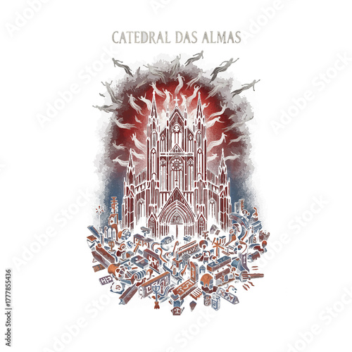 Gothic Cathedral of Souls Dark Occult Vector Illustration