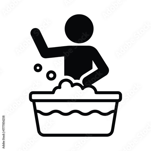 icon of a man washing, a stickman, and soapy water in a basin