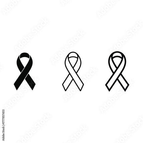 Ten black awareness ribbons arranged in two rows on a white background.
