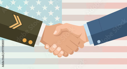 Handshake between a military and a civilian representing gratitude and unity, suitable for Veterans Day promotions and educational content