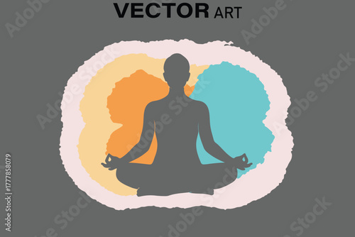 Silhouette of person meditating with colorful aura and abstract background