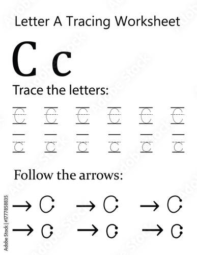 Capital and Lowercase Letter 'C' Handwriting Practice Sheet