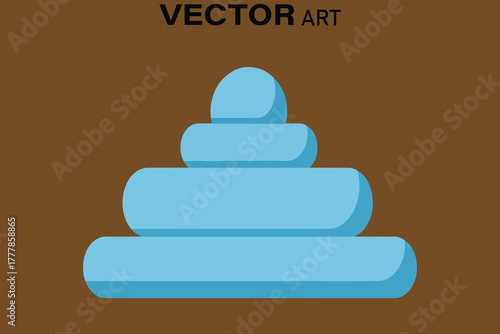 Stacking toy pyramid of blue rings on brown background