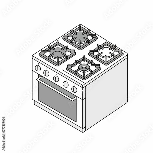 Isometric Simple Gas Stove and Oven Kitchen Appliance Isolated Illustration