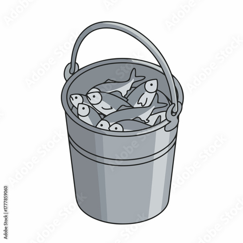 Simple Handdrawn Bucket Full of Fish Seafood Catch Illustration