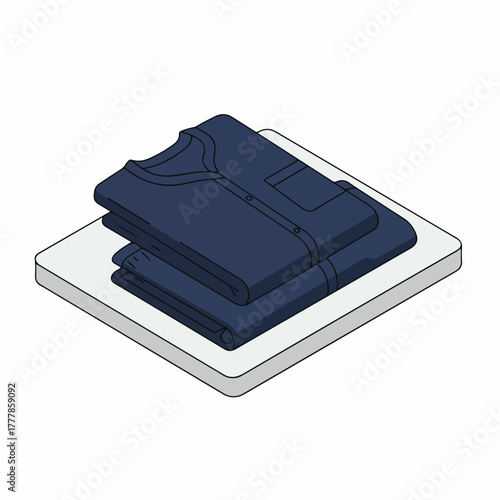 Simple Isometric Folded Clothes Stacked on Shelf for Laundry Service