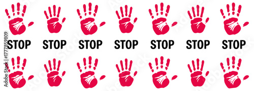 stop red sign hand icon set