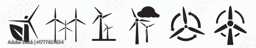 Wind power and renewable energy icon set representing eco-friendly electricity.