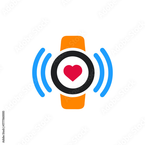 Smartwatch, Heartbeat, Athlete watch, Fitness stat watch icon logo flat vector design