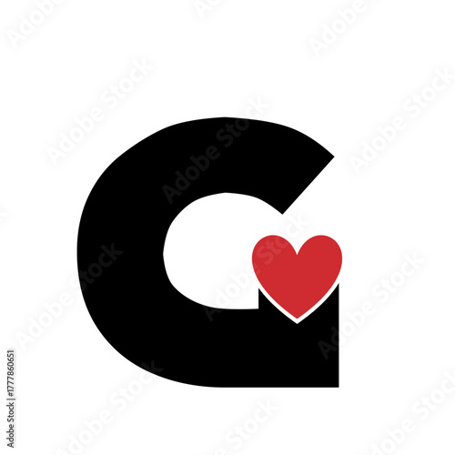 Letter G logo, English alphabet with heart shape overlapping